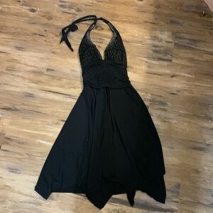 EUC YS Elegant Black Halter Dress. Black with silver/white rhinestone beading. S